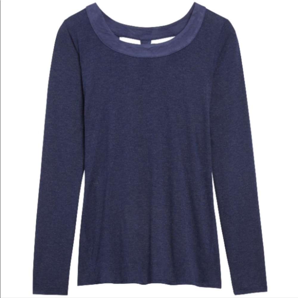 Le Lis for Stitch Fix NWT Nimona 3/4 Sleeve Faux Suede Detail Knit Top Blue XS